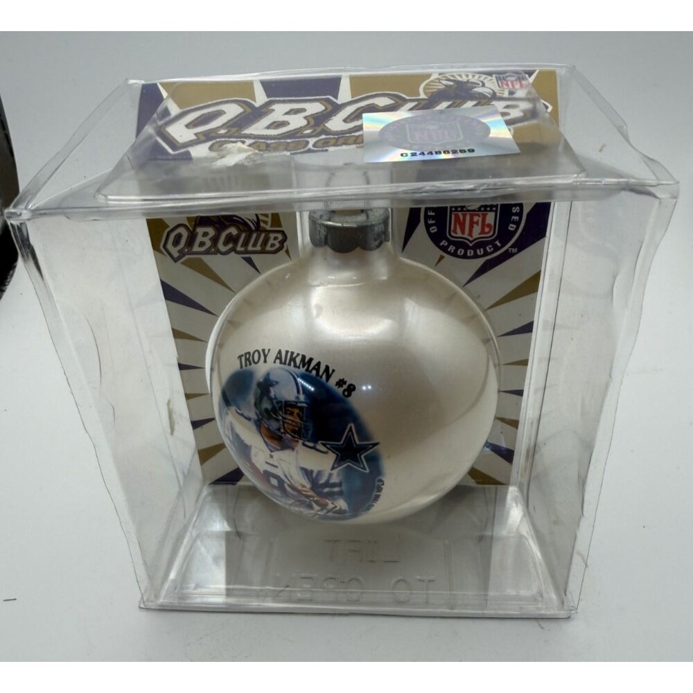 🏈🎄✨ GLASS CHRISTMAS BALL ORNAMENT – TROY AIKMAN NFL COLLECTIBLE 💙⭐
